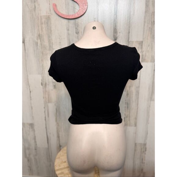 No Boundaries Black Ruched Drawstring Crop Top Size S - Picture 2 of 7